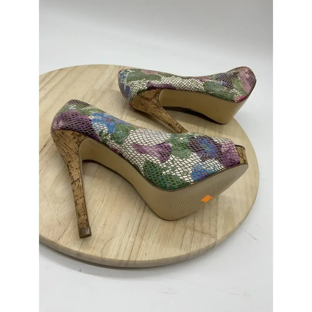 Torta Caliente Shoes Womens Size 7 Multicolor Floral Peep Toe Platform‎ Heels